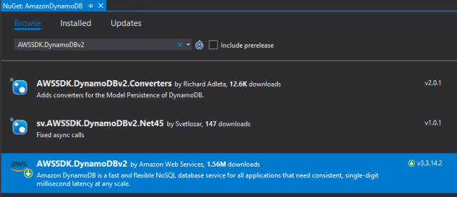 Create a .NET WinForms application to create DynamoDB